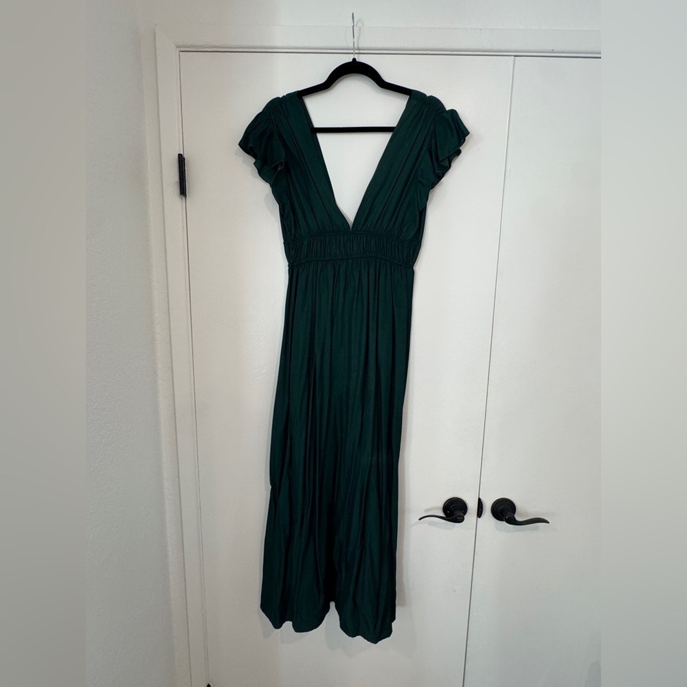 SHEIN Emerald Green Reversible Deep V Midi Dress | Low Back | Elegant